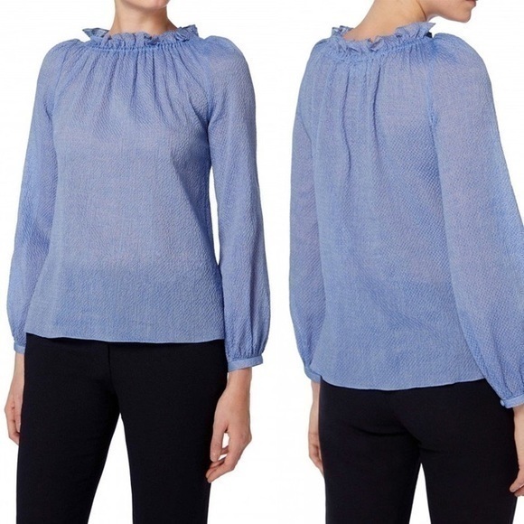 Sale Goat Nwot Renoir Linen Cotton Blue Neck Long Sleeve Top Shirt Xs (2)